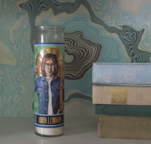 John Lennon Secular Saint Candle - 8.5 Inch Tall Glass Prayer Votive - Made in The USA in Kuwait