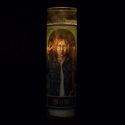 John Lennon Secular Saint Candle - 8.5 Inch Tall Glass Prayer Votive - Made in The USA in Kuwait