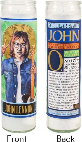 John Lennon Secular Saint Candle - 8.5 Inch Tall Glass Prayer Votive - Made in The USA in Kuwait