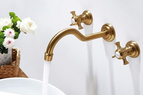SITGES Antique Wall Faucet,Two Handle Bathroom Sink Wall Mount Faucet with Rough in Valve included,Gold Brushed in Saudi Arabia