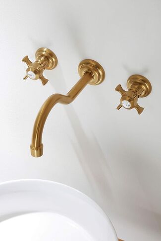 SITGES Antique Wall Faucet,Two Handle Bathroom Sink Wall Mount Faucet with Rough in Valve included,Gold Brushed in Saudi Arabia