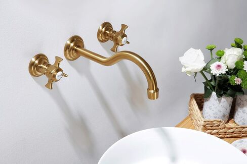 SITGES Antique Wall Faucet,Two Handle Bathroom Sink Wall Mount Faucet with Rough in Valve included,Gold Brushed in Saudi Arabia