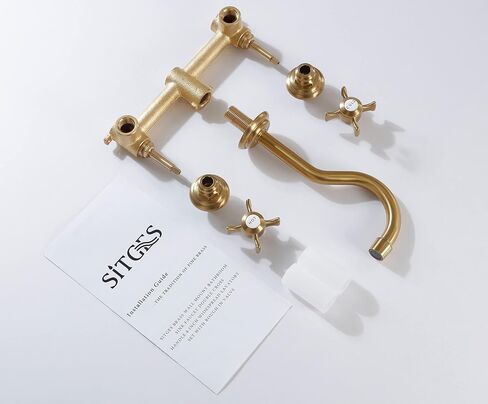 SITGES Antique Wall Faucet,Two Handle Bathroom Sink Wall Mount Faucet with Rough in Valve included,Gold Brushed in Saudi Arabia