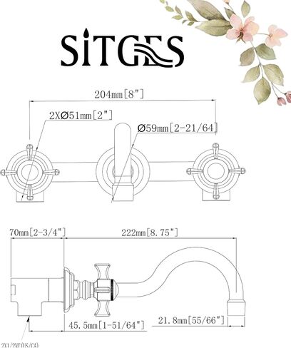 SITGES Antique Wall Faucet,Two Handle Bathroom Sink Wall Mount Faucet with Rough in Valve included,Gold Brushed in Saudi Arabia