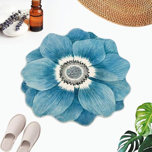 Flower Rug for Bedroom Kitchen Bathroom Entrance Kid's Room Non Slip Rug Bath Mat Flower Area Rug Small Flower Shaped Rugs Blue Flower Bathroom Rugs in Saudi Arabia