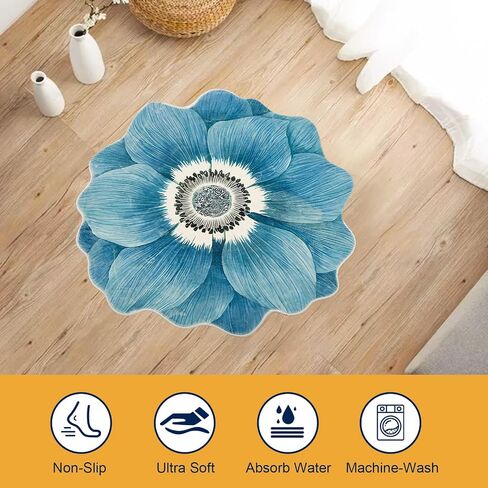 Flower Rug for Bedroom Kitchen Bathroom Entrance Kid's Room Non Slip Rug Bath Mat Flower Area Rug Small Flower Shaped Rugs Blue Flower Bathroom Rugs in Saudi Arabia