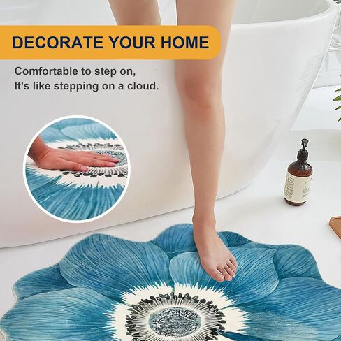 Flower Rug for Bedroom Kitchen Bathroom Entrance Kid's Room Non Slip Rug Bath Mat Flower Area Rug Small Flower Shaped Rugs Blue Flower Bathroom Rugs in Saudi Arabia