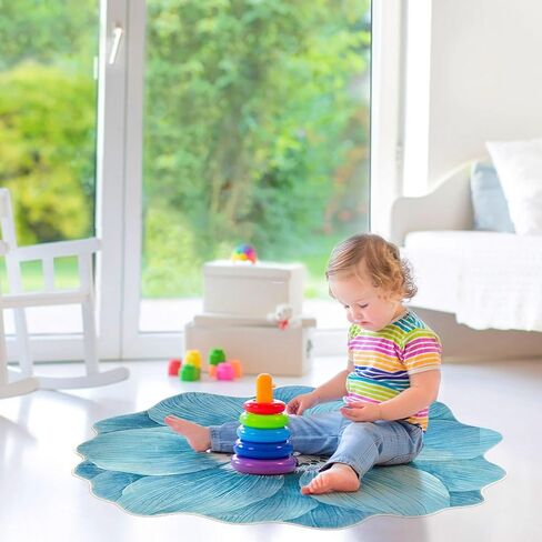 Flower Rug for Bedroom Kitchen Bathroom Entrance Kid's Room Non Slip Rug Bath Mat Flower Area Rug Small Flower Shaped Rugs Blue Flower Bathroom Rugs in Saudi Arabia