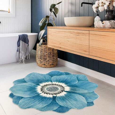 Flower Rug for Bedroom Kitchen Bathroom Entrance Kid's Room Non Slip Rug Bath Mat Flower Area Rug Small Flower Shaped Rugs Blue Flower Bathroom Rugs in Saudi Arabia