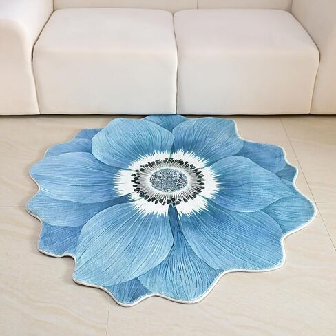 Flower Rug for Bedroom Kitchen Bathroom Entrance Kid's Room Non Slip Rug Bath Mat Flower Area Rug Small Flower Shaped Rugs Blue Flower Bathroom Rugs in Saudi Arabia