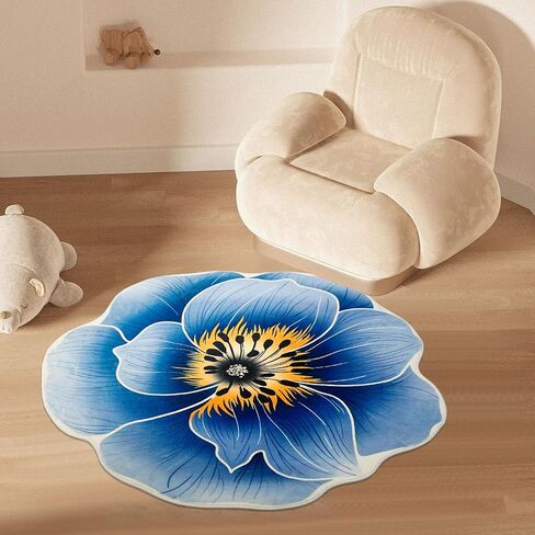 Flower Rug for Bedroom Kitchen Bathroom Entrance Kid's Room Non Slip Rug Bath Mat Flower Area Rug Small Flower Shaped Rugs Blue Flower Bathroom Rugs in Saudi Arabia