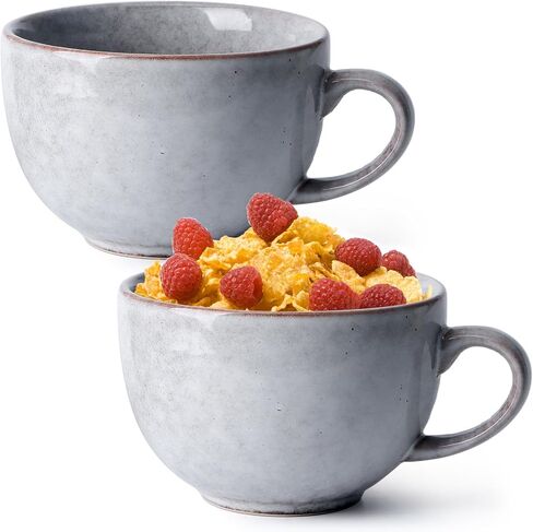NUTRIUPS Large Ceramic Coffee Mug Cups Oven Proof, 24oz Ceramic Soup Bowls, Grey Cereal Bowls, Salad Bowl with Handle in Saudi Arabia
