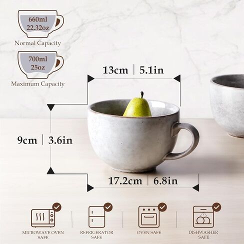 NUTRIUPS Large Ceramic Coffee Mug Cups Oven Proof, 24oz Ceramic Soup Bowls, Grey Cereal Bowls, Salad Bowl with Handle in Saudi Arabia