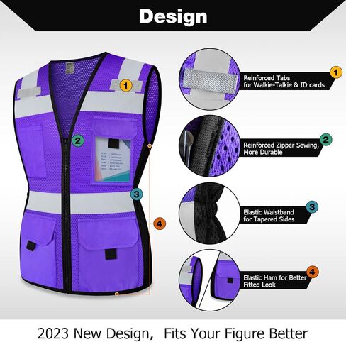 TCCFCCT Safety Vest for Women 11 Pockets Mesh Reflective Vest with Zipper, High Visibility Neon Construction Work Vest for Lady Surveyors/Warehouse, Snug-Fit, Durable, ANSI Compliant, Black XS in Saudi Arabia