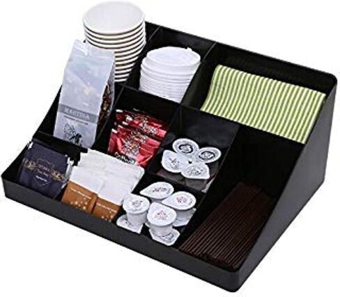 Vencer"Cuby Breakroom 10 Compartment Condiment Holder,Coffee and Tea Bag Organizer,Black,VCO-001 in Saudi Arabia
