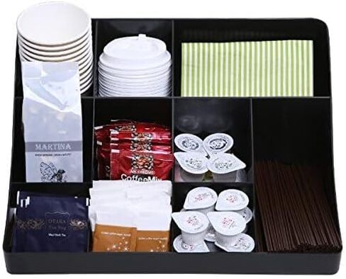 Vencer"Cuby Breakroom 10 Compartment Condiment Holder,Coffee and Tea Bag Organizer,Black,VCO-001 in Saudi Arabia
