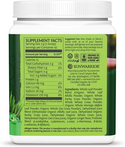 Sunwarrior Vegan Organic Greens Probiotic Powder | 2 Billion CFU Probiotics Organic Raw Juice Soy Free Gluten Free Dairy Free Sugar Free Kosher | Mint 90 Servings | Ormus Supergreens in Saudi Arabia