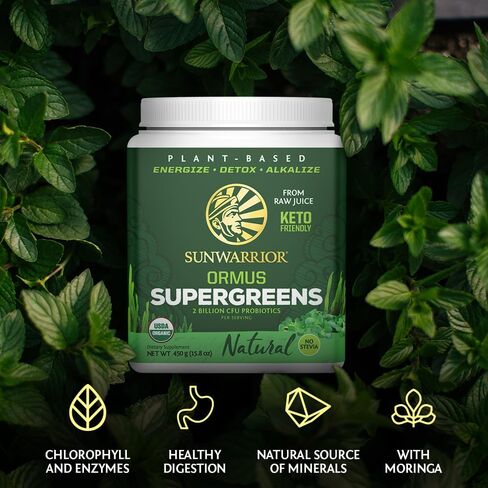 Sunwarrior Vegan Organic Greens Probiotic Powder | 2 Billion CFU Probiotics Organic Raw Juice Soy Free Gluten Free Dairy Free Sugar Free Kosher | Mint 90 Servings | Ormus Supergreens in Saudi Arabia