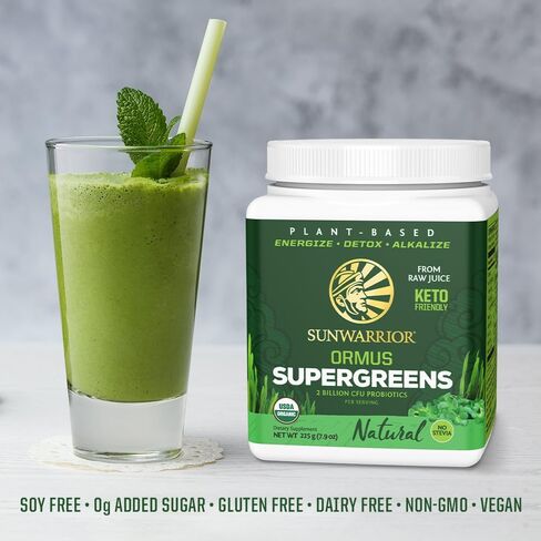 Sunwarrior Vegan Organic Greens Probiotic Powder | 2 Billion CFU Probiotics Organic Raw Juice Soy Free Gluten Free Dairy Free Sugar Free Kosher | Mint 90 Servings | Ormus Supergreens in Saudi Arabia