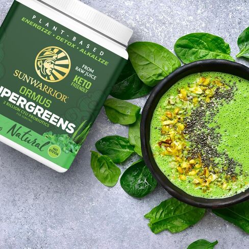 Sunwarrior Vegan Organic Greens Probiotic Powder | 2 Billion CFU Probiotics Organic Raw Juice Soy Free Gluten Free Dairy Free Sugar Free Kosher | Mint 90 Servings | Ormus Supergreens in Saudi Arabia