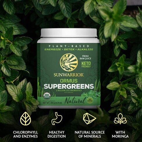 Sunwarrior Vegan Organic Greens Probiotic Powder | 2 Billion CFU Probiotics Organic Raw Juice Soy Free Gluten Free Dairy Free Sugar Free Kosher | Mint 90 Servings | Ormus Supergreens in Saudi Arabia