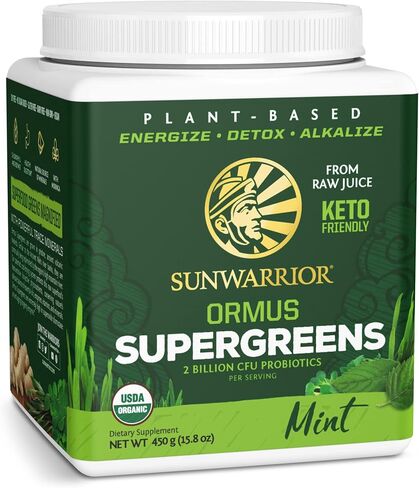 Sunwarrior Vegan Organic Greens Probiotic Powder | 2 Billion CFU Probiotics Organic Raw Juice Soy Free Gluten Free Dairy Free Sugar Free Kosher | Mint 90 Servings | Ormus Supergreens in Saudi Arabia