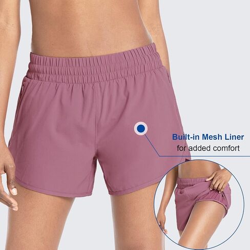 BALEAF Women's 4" Running Athletic Shorts Zipper Pockets Quick Dry Lightweight Shorts with Liner Workout Gym Sports Summer in Saudi Arabia