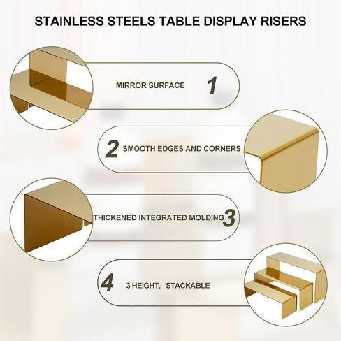 Stainless Steel Display Risers Stand, 3 Pcs Gold Purse Display Holder Stands, Luxury Desktop Risers Product Prop Showcase Stand for Vendors Perfume Handbag Shoes Jewelry Figures Sunglasses Trophy in Saudi Arabia