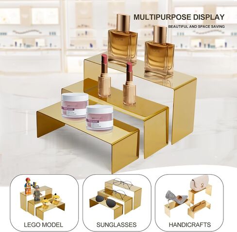 Stainless Steel Display Risers Stand, 3 Pcs Gold Purse Display Holder Stands, Luxury Desktop Risers Product Prop Showcase Stand for Vendors Perfume Handbag Shoes Jewelry Figures Sunglasses Trophy in Saudi Arabia