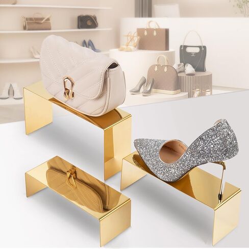 Stainless Steel Display Risers Stand, 3 Pcs Gold Purse Display Holder Stands, Luxury Desktop Risers Product Prop Showcase Stand for Vendors Perfume Handbag Shoes Jewelry Figures Sunglasses Trophy in Saudi Arabia