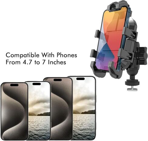 حامل هاتف كاياك مع تثبيت 8 مخالب مضاد للانزلاق، حامل هاتف كاياك قابل للتعديل 360 درجة متوافق مع هواتف 4.7-7 بوصة وملحقات قضبان كاياك in Kuwait