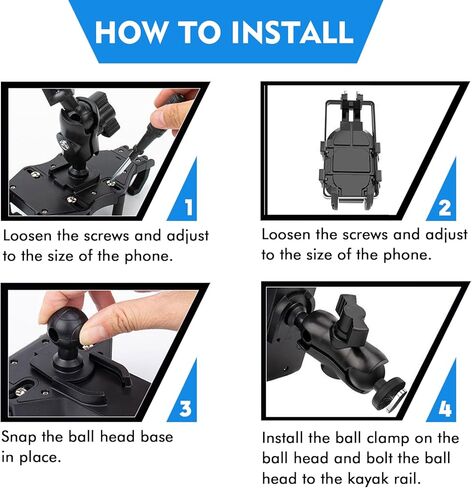 حامل هاتف كاياك مع تثبيت 8 مخالب مضاد للانزلاق، حامل هاتف كاياك قابل للتعديل 360 درجة متوافق مع هواتف 4.7-7 بوصة وملحقات قضبان كاياك in Kuwait