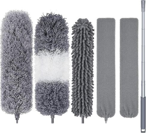 Dusters for Cleaning, 6 PCS Microfiber Feather Gap Dust Cleaner with Extension Pole 30'' to 100'', Extendable Bendable Reusable Long Handle Duster Kit for Cleaning High Ceiling Fan/Furniture/Cars in Saudi Arabia