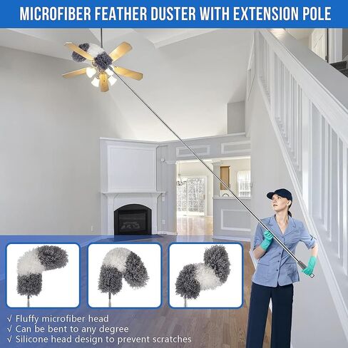 Dusters for Cleaning, 6 PCS Microfiber Feather Gap Dust Cleaner with Extension Pole 30'' to 100'', Extendable Bendable Reusable Long Handle Duster Kit for Cleaning High Ceiling Fan/Furniture/Cars in Saudi Arabia
