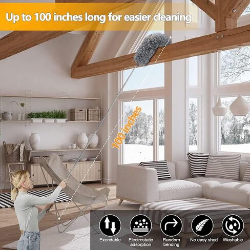 Dusters for Cleaning, 6 PCS Microfiber Feather Gap Dust Cleaner with Extension Pole 30'' to 100'', Extendable Bendable Reusable Long Handle Duster Kit for Cleaning High Ceiling Fan/Furniture/Cars in Saudi Arabia