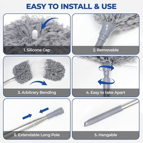 Dusters for Cleaning, 6 PCS Microfiber Feather Gap Dust Cleaner with Extension Pole 30'' to 100'', Extendable Bendable Reusable Long Handle Duster Kit for Cleaning High Ceiling Fan/Furniture/Cars in Saudi Arabia