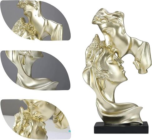 XINXAUN Gold Home Decor Lovers Kiss Couples Figurine Statue Sculpture Abstract Decor for Living Room, Office, Bedroom - Aesthetic Decoration for Bookshelves, Tables (Gold Kiss Couples Figurine) in Kuwait
