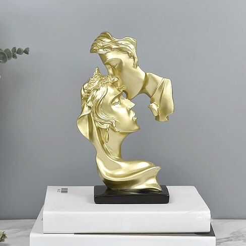 XINXAUN Gold Home Decor Lovers Kiss Couples Figurine Statue Sculpture Abstract Decor for Living Room, Office, Bedroom - Aesthetic Decoration for Bookshelves, Tables (Gold Kiss Couples Figurine) in Kuwait