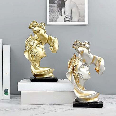 XINXAUN Gold Home Decor Lovers Kiss Couples Figurine Statue Sculpture Abstract Decor for Living Room, Office, Bedroom - Aesthetic Decoration for Bookshelves, Tables (Gold Kiss Couples Figurine) in Kuwait