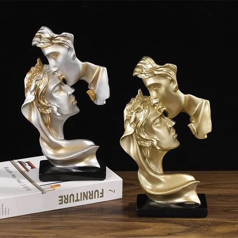 XINXAUN Gold Home Decor Lovers Kiss Couples Figurine Statue Sculpture Abstract Decor for Living Room, Office, Bedroom - Aesthetic Decoration for Bookshelves, Tables (Gold Kiss Couples Figurine) in Kuwait