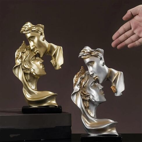 XINXAUN Gold Home Decor Lovers Kiss Couples Figurine Statue Sculpture Abstract Decor for Living Room, Office, Bedroom - Aesthetic Decoration for Bookshelves, Tables (Gold Kiss Couples Figurine) in Kuwait