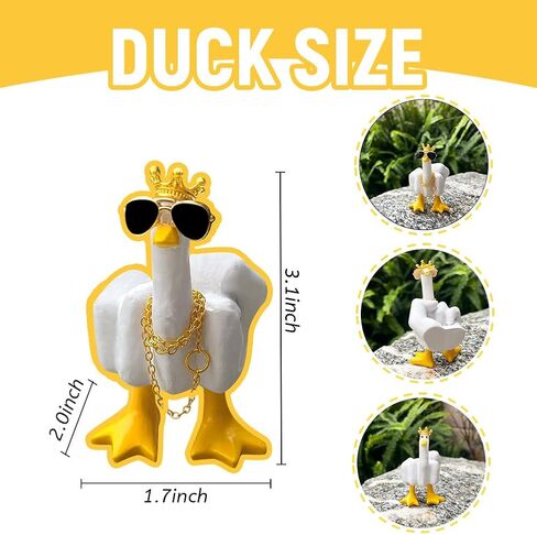 Middle Finger Duck King Collectibles Sculpture Statue, Funny Duck Resin Figurine with Mini Crown Glasses and Necklace, Cool Home Decoration, Car Accessories Home Office Desk (White & Lemon Yellow) in Saudi Arabia