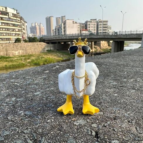 Middle Finger Duck King Collectibles Sculpture Statue, Funny Duck Resin Figurine with Mini Crown Glasses and Necklace, Cool Home Decoration, Car Accessories Home Office Desk (White & Lemon Yellow) in Saudi Arabia