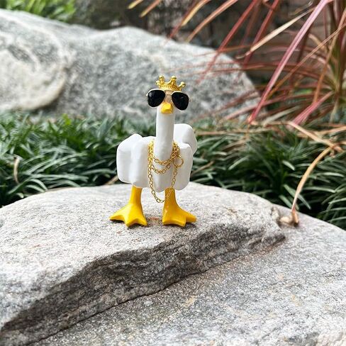 Middle Finger Duck King Collectibles Sculpture Statue, Funny Duck Resin Figurine with Mini Crown Glasses and Necklace, Cool Home Decoration, Car Accessories Home Office Desk (White & Lemon Yellow) in Saudi Arabia