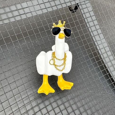 Middle Finger Duck King Collectibles Sculpture Statue, Funny Duck Resin Figurine with Mini Crown Glasses and Necklace, Cool Home Decoration, Car Accessories Home Office Desk (White & Lemon Yellow) in Saudi Arabia