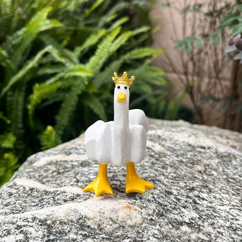 Middle Finger Duck King Collectibles Sculpture Statue, Funny Duck Resin Figurine with Mini Crown Glasses and Necklace, Cool Home Decoration, Car Accessories Home Office Desk (White & Lemon Yellow) in Saudi Arabia