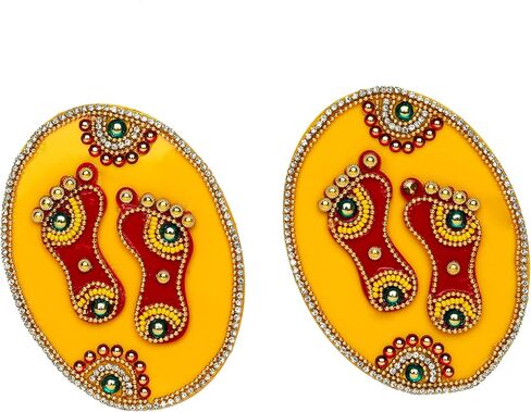 Aditri Creation Set of 2 Laxmi Charan Paduka Feet Pagala Shubh Labh Sticker Rangoli Decor for Wall Door floor for House Office Temple (Length :- 4" Each) New Year Gift Gifts Return/Good Luck in Kuwait