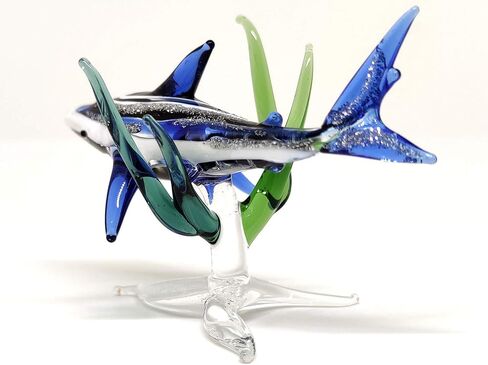 Shark W/Seaweed Miniature Figurines Animals Hand Blown Glass Art Collectible Gift Decorate (Shark W/Seaweed) in Saudi Arabia