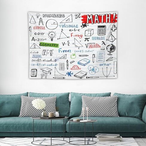 DDCBNS Math Symbols Tapestry,Funny Equations Geometry Function Print Educational Tapestry Wall Hanging Home Décor for Study Classroom Bedroom Living Room Office 40" x 30" in Saudi Arabia