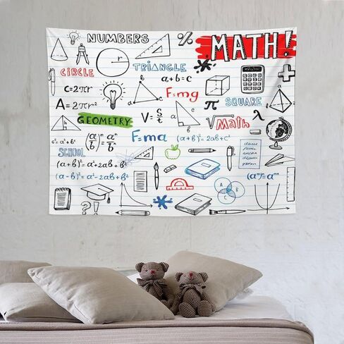 DDCBNS Math Symbols Tapestry,Funny Equations Geometry Function Print Educational Tapestry Wall Hanging Home Décor for Study Classroom Bedroom Living Room Office 40" x 30" in Saudi Arabia